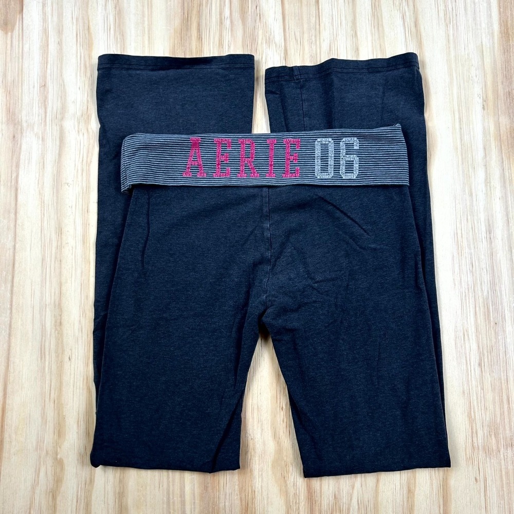 VTG Aerie 06 Yoga Pants Womens M Waist‎ Charcoal Gray Foldover Waist Flared Leg